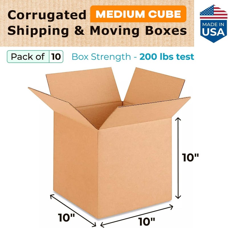 IDL Packaging Medium Cube Moving & Shipping Boxes 10x10x10 inches (10-Pack) - Extra Strength 200 lb vs Regular - Corrugated Durable Packing Boxes - Shipping Box Medium - Box Packaging by IDL Packaging - Image 2